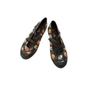 Y2k skechers Women Sugar Skull Day of the Dead Mary Jane Black Flats Size 10